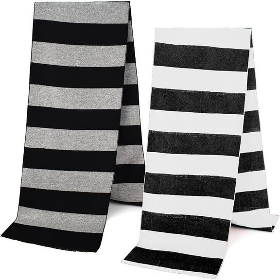 EINSKEY 2-Pack Long Winter Scarves with Tassel for Men Women - Black Grey, Striped