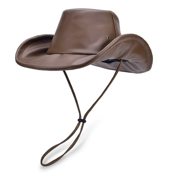 EINSKEY Packable Cowboy Hat for Women Men, Shapeable Brim UPF50 Sun Protection, Fedora Panama Western Style Leather Cowgirl Hat Brown