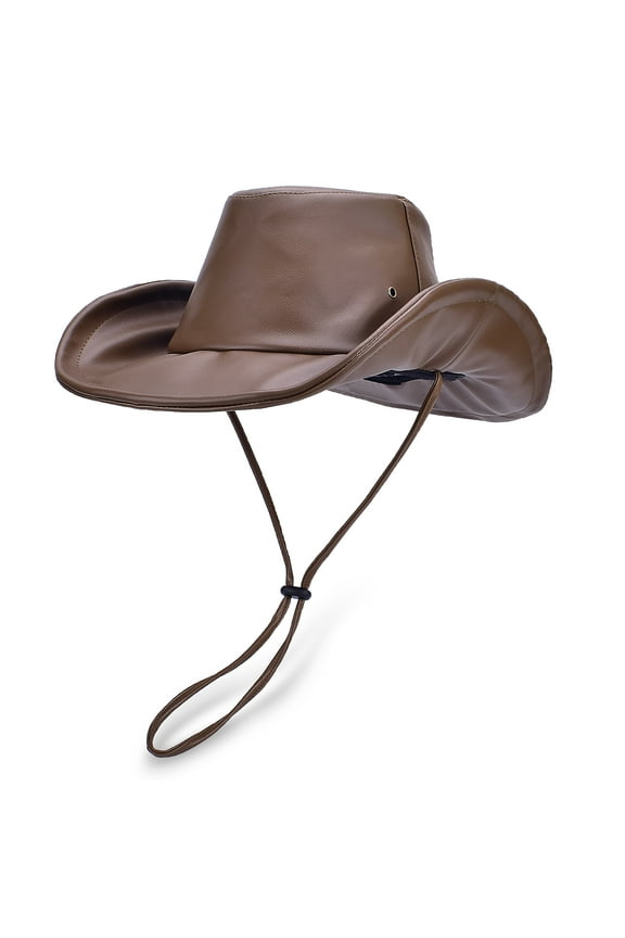 Packable Cowboy Hat for Women Men, Shapeable Brim UPF50+ Sun Protection, Fedora Panama Western Style Leather Cowgirl Hat Brown