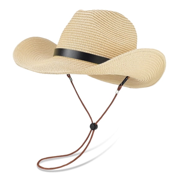 EINSKEY Straw Cowboy Hats for Men, Western Cowgirl Hat Women Wide Brim Fedora for Beach,Beige