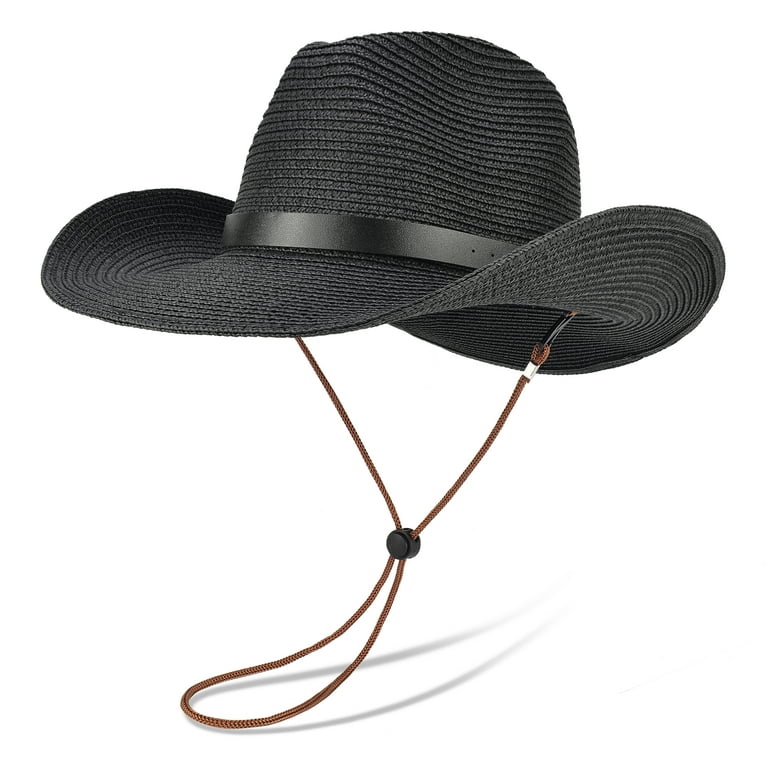 EINSKEY Straw Cowboy Hats for Men Western Cowgirl Hat Women Wide Brim Fedora for Beach Black Walmart