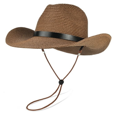 EINSKEY Straw Cowboy Hats for Men, Western Cowgirl Hat Women Wide Brim Fedora for Beach,Brown