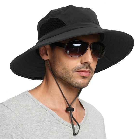 EINSKEY Sun Hat for Men Women,Boonie Hat Fishing Hiking Safari Beach,Waterproof Wide Brim Bucket Hat Black