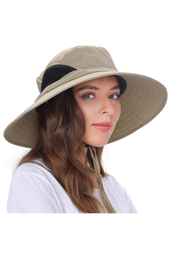 Sun Hat for Men Women,Boonie Hat Fishing Hiking Safari Beach,Waterproof Wide Brim Bucket Hat Khaki