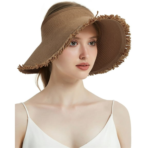 EINSKEY Women's Sun Visor Hat Packable Straw Floppy Wide Brim Ponytail Hat for Summer Beach Travel Golf Garden