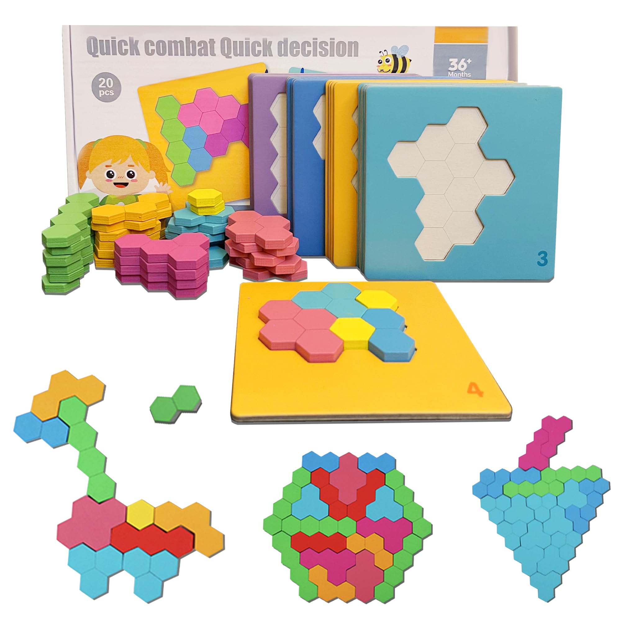 EINZUFUF Wooden Blocks Puzzle, TSF6 20 Pack Wooden Tangram Puzzle ...