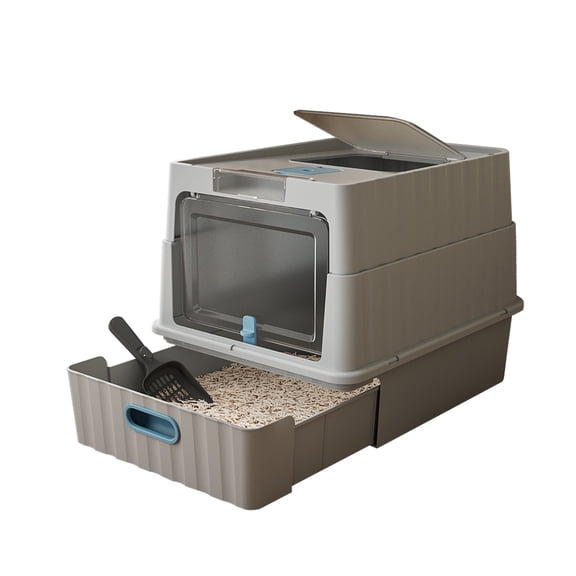 EIODEAR Enclosed Cat Litter Box with Pull-Out Drawer - Convertible 2-in-1 Covered Pet Toilet for Large Cats, Anti-Tracking & Odor Control, 19.7" L