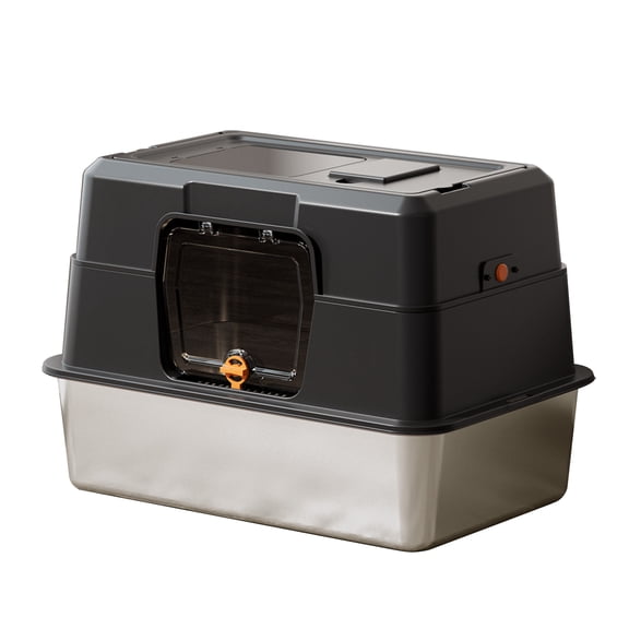EIODEAR Enclosed Stainless Steel Cat Litter Box - Non-Stick Metal Pet Toilet with Top Exit & Odor Control, Anti-Tracking Covered Cat Pan, 19.7" L