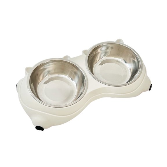 EIODEAR Macaron Pet Double Bowl Set - 15° Tilted Stainless Steel Cat & Small Dog Feeder - Anti-Slip Base for Food and Water, 13.4" L