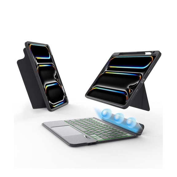 EIP Bluetooth Keyboard Case for iPad Pro 11 inch M5/M4, 11" Magnetic Detachable Cover with Trackpad, Patented Stylus Shortcuts, 7-Color Backlit Keys, Slim Protective Smart Case