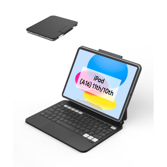 EIP Hyperkeys Keyboard for iPad 11th (A16) 2025 / 10th 2022 Generation, Magic Keyboard with Customizable Shortcuts, Full-Area Control Trackpad, Pen Sleeve, Cantilever Stand, 7-Color Backlight