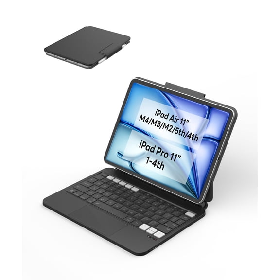 EIP Hyperkeys Keyboard for iPad Air 11″ M4/M3/M2/5/4 Gen ; Pro 11 inch 1–4th, Magic Keyboard with Customizable Shortcuts, Full-Area Control Trackpad, Pen Sleeve, Cantilever Stand, 7-Color Backlight