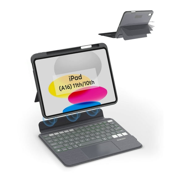 EIP Magnetix Keyboard Case for iPad (A16) 11th/10th Generation (2025/2022), with Patented Stylus Shortcuts, Protective, Adjustable Hinge Stand, Detachable Case, 7 Color Backlight
