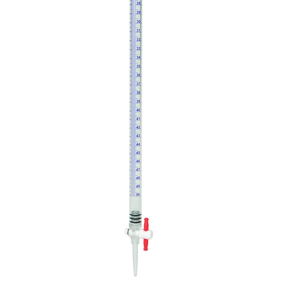 EISCO 50mL Acrylic Burette, 5/PK - Class B - 0.1mL Blue Graduations - with PTFE Key Stopcock