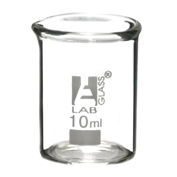 EISCO Beaker, 10ml - Griffin Style, Low Form with Spout - Ungraduated - Borosilicate 3.3 Glass