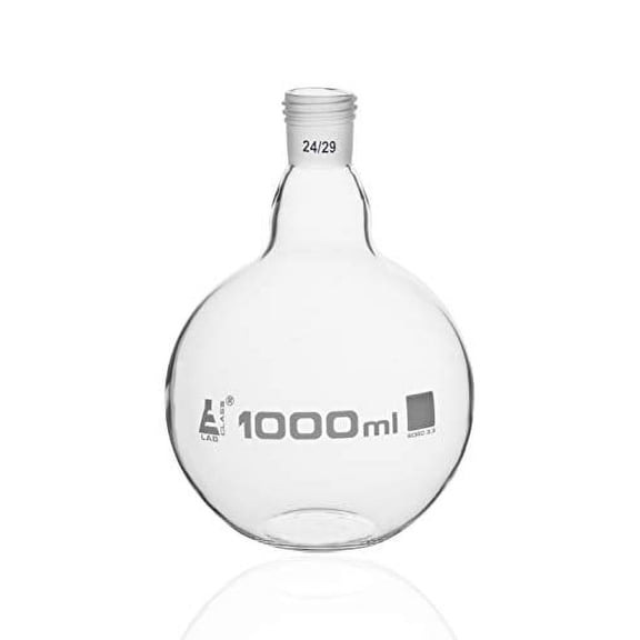 EISCO Boiling Flask with 24/29 Joint, 1000ml - Flat Bottom, Interchangeable Screw Thread Joint Borosilicate Glass- Eisco Labs