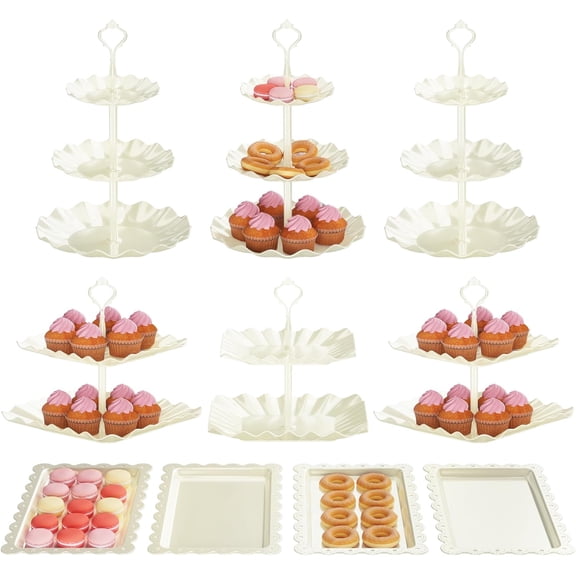 EISRUNGF- 10 PCS Cupcake Stand Holder, Dessert Table Display Set, Treat Table Candy Cake Desert Tiered Tray, 3 Tier Serving Trays for Tea Party, Wedding Baby Shower Bridal Shower Decorations