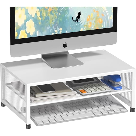 EISRUNGF- 2-Tier Computer Monitor Stand Riser, Desk Organizer for Monitor, Printer & Laptop Stand, Desktop Workspace Organizers for Office Supplies(White)