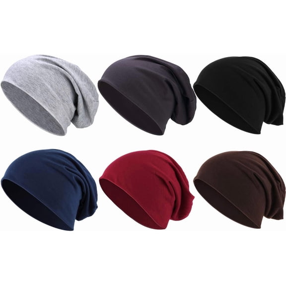 EISRUNGF- 6 Pieces Thin Knit Slouchy Beanies Cap Cotton Chemo Sleep Cap Dwarf Hat for Women Men