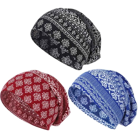 EISRUNGF- Bohemian Beanie Hats Headwear Cap Stretch Non Slip Bandanas Sleep Turbans Hats for Women Men Close top Head Covering