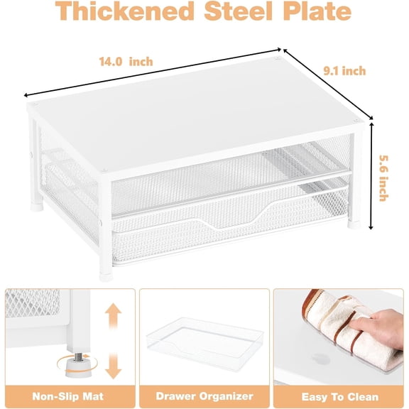 EISRUNGF- Computer Monitor Stand Riser, Desk Organizer with Drawer, Laptop Stand, Office Desk Accessories & Workspace Desktop Organizers Storage for Office Supplies(White)