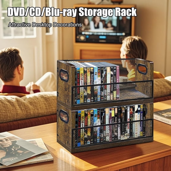 EISRUNGF- DVD/Blu ray Storage Rack, DVD Shelf Holds Up To 28 DVD Cases, Stackable DVD Tower also Used for CDs, Video Game Cases, Vhs Taps, Jewel and Cassette Cases on Desktop
