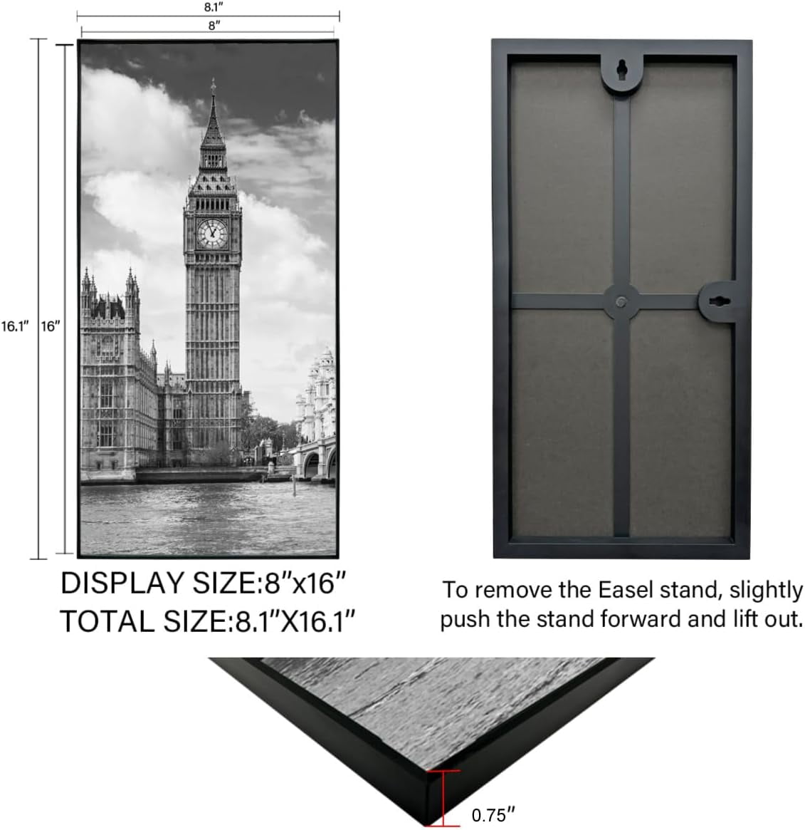 EISRUNGF- Front Loading Black Picture Frame 8x16 Set of 3 Wall and ...