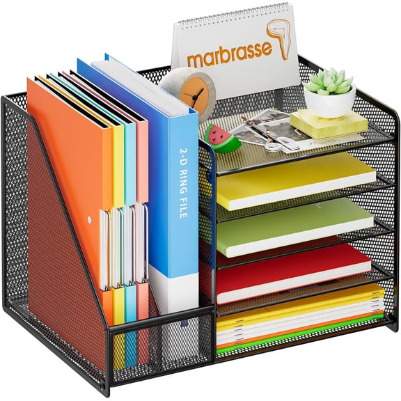 EISRUNGF- Hanging File Organizer, Letter-size File Holder Filing Box with 5 Hanging Folders, Metal Mesh Desk File Folder Storage(No Assembly Required)