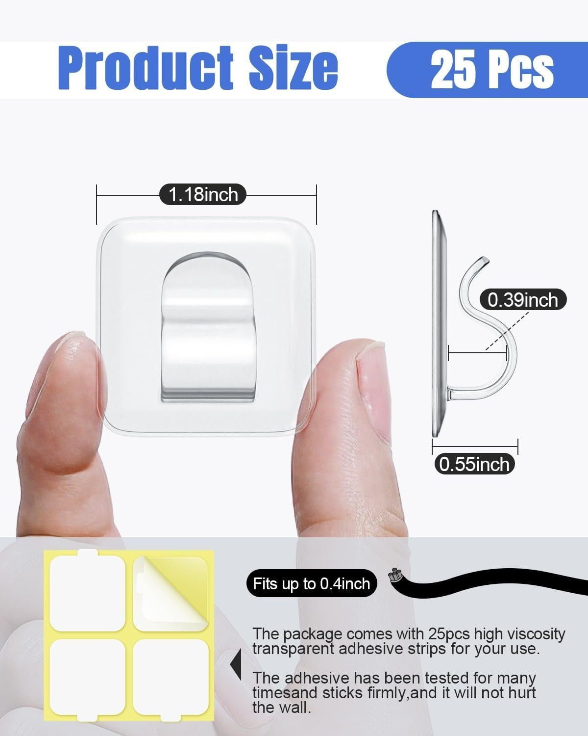 EISRUNGF- Hooks for Outdoor String Lights Clips: 25 Pack Square Clear ...