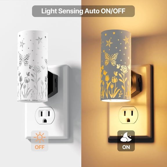 EISRUNGF- LED Night Lights Plug into Wall, 2-Pack 3000K Bright Plug in Nightlights, Dusk-to-Dawn, Dimmable 0-100LM, Auto-On/Off, Home Decor for Bedroom, Bathroom, Hallway, Kitchen, White Butterfly