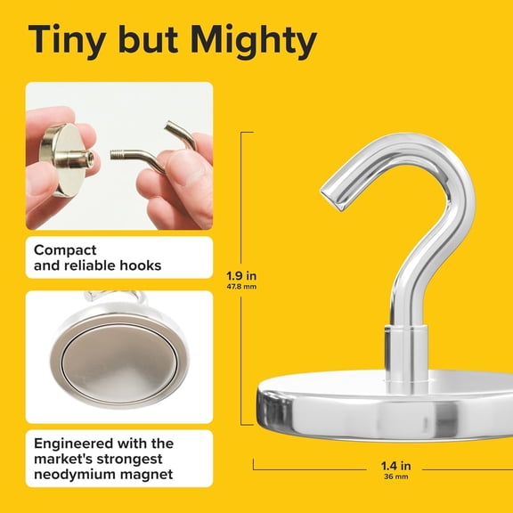 EISRUNGF- Magnetic Hooks 80 LBS (Pack of 6 Silver) - Heavy Duty Neodymium Hooks for Outdoor & Backyard Use - Strong Rare Earth Magnets for Cruise Cabins - Magnetic Hooks for Kitchen & Refrigerators