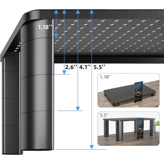 EISRUNGF- Monitor Stand Riser 3 Height Adjustable, Desk Organizer for Monitor with Airflow Vents, Laptop Stand for Desk, Up to 44lbs