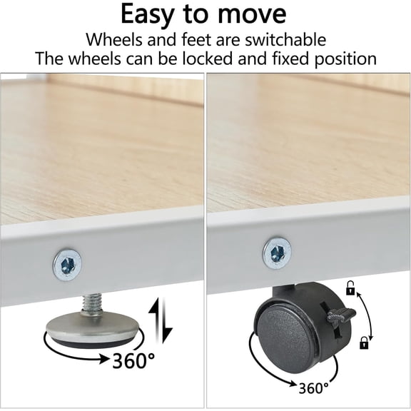 EISRUNGF- Under Desk Printer Stand, 2-Tier, Mobile Home Desktop Organizer Shelf with 4 Wheels, for Printer, Fax, Home Office Use, Light Wood UTLJ007R