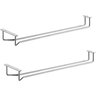 Dianoo Under Cabinet Wine Glass Holder - Chrome Finish, 35cm Wide, 2 Rows (Holds 6-8 Glasses), With Mounting Screws