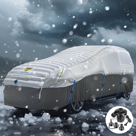 EJAEE Inflatable Airtight Hail Car Cover  Heavy Duty Full Protection Fits Sedans & SUVs 166"198" Long, Waterproof, UV-Resistant, with Eletric Pump