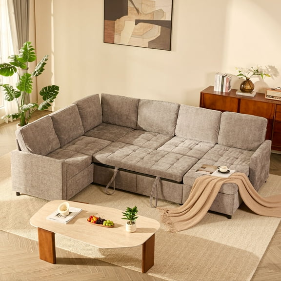 EJC 107-U-Shaped Sectional Couch with Storage Space, Living Room Extra Wide and Deep Seating Couches for Adults, Removable Sofa Cover, Modern, Chenille, Slate