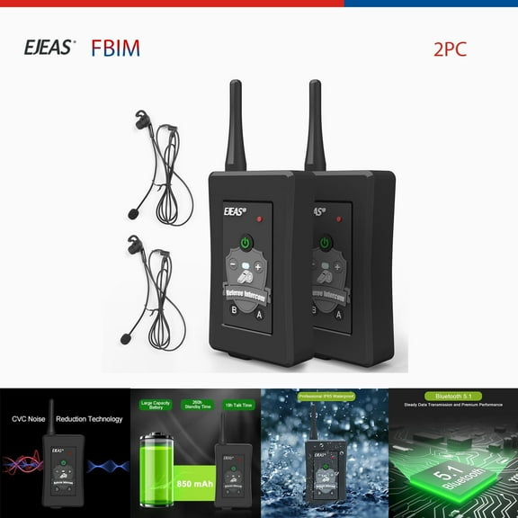 EJEAS FBIM Professional Football Bluetooth Intercom Headset 4-Way 1500M Referee Communication System 2PC