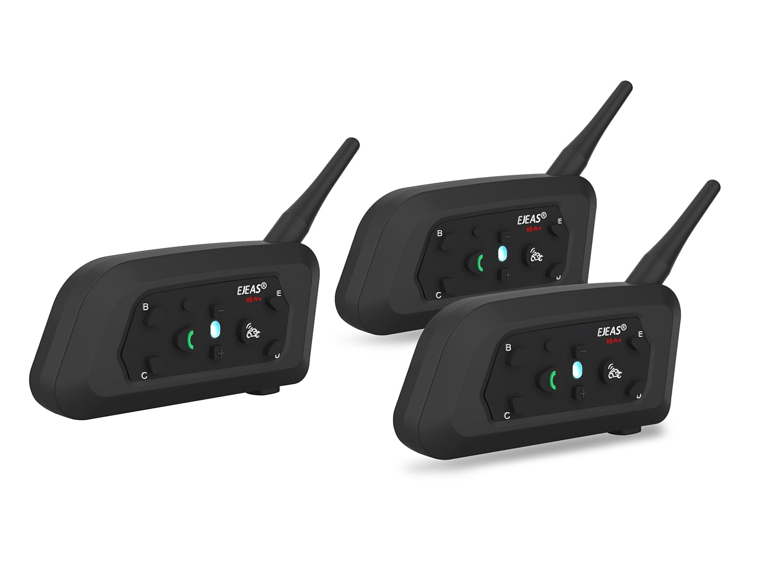 EJEAS Motorcycle Helmet Bluetooth Headsets 2-Way 1200M Motorbike Intercoms Communication System 3PC