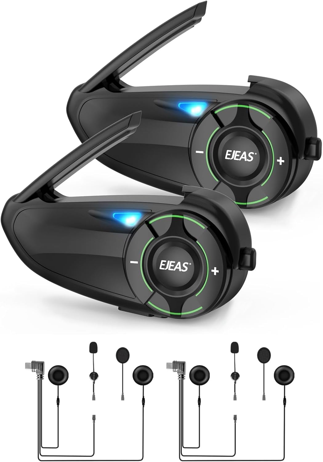 2PC EJEAS Q8 Motorcycle Bluetooth Headset Upgraded Mesh 3.0 Intercom Motorbike Communication System for 6 Riders Group Talking