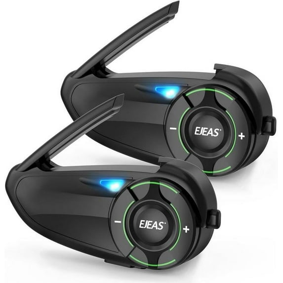 EJEAS Q8 Black Motorcycle Helmet Bluetooth Intercom with Mesh 3.0 System for 6 Riders 2 Pack