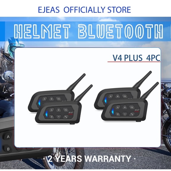 EJEAS V4 Plus Motorcycle Helmet Bluetooth Intercom 4pc, Wireless Bluetooth 5.1 Headset for 4 Riders 1500mTalk Communication System