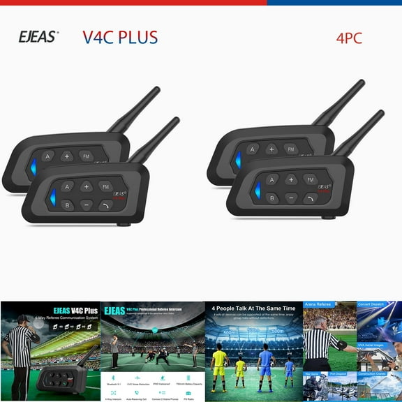 EJEAS V4C Plus Professional Referee Intercom 4pc, Bluetooth 5.1 Referee Communication System 4 People Group Talking Headset