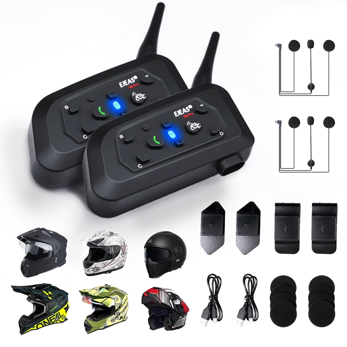 EJEAS V6 Pro Motorcycle Dual Intercom Headphones, Universal Motorcycle Helmet Bluetooth Headset with Noise Cancellation & Waterproof for Motorcycling Skiing and Climbing, Dirt Bike, ATV, Snowmobile