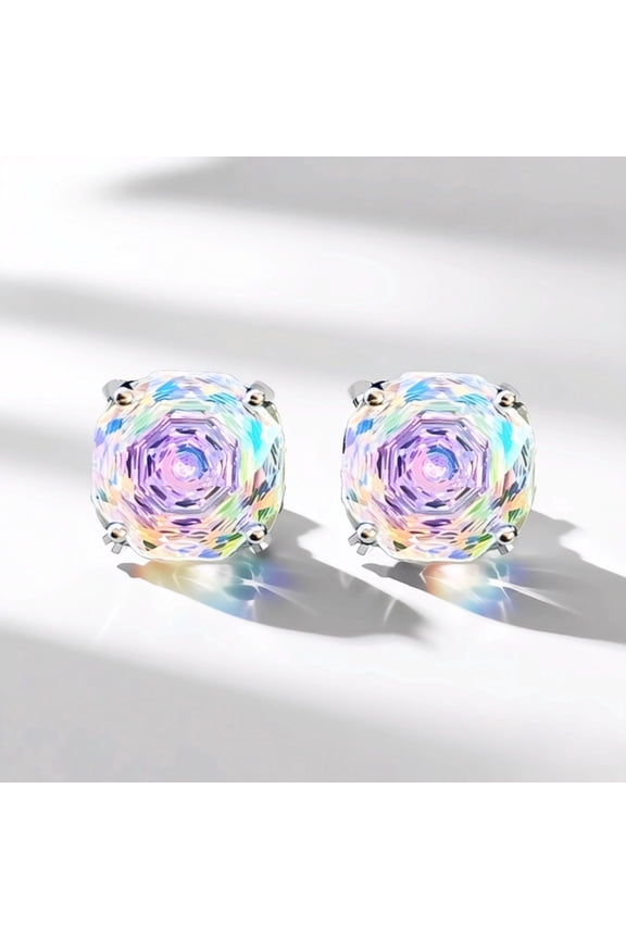 925 Silver 6mm Zircon Earrings, Rose Cut, Gradient Color, Suitable for Daily Wear, Holiday, Party, New Year Gifts for Women