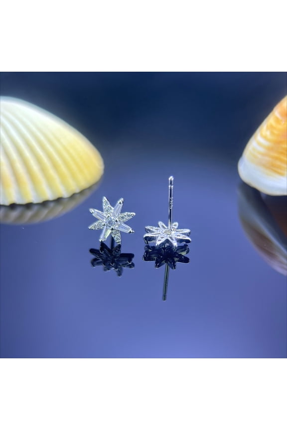 925 Sterling Silver Octagonal Star Zirconia Earrings Hypoallergenic Lightweight Sparkling Everyday Christmas New Year Valentines Gifts for Women with Gift Box