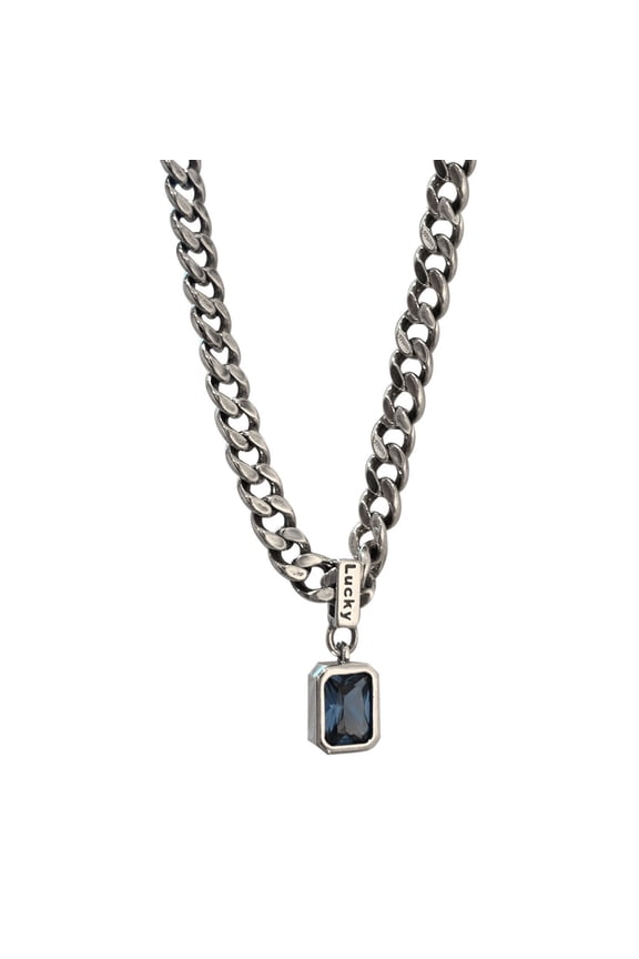 Blue Cubic Zirconia Necklace, Vintage Hip Hop Square Pendant, Birthday, Valentine's Day Gift for Her, Hypoallergenic Ideal Jewelry Gift for Women, Free Shipping