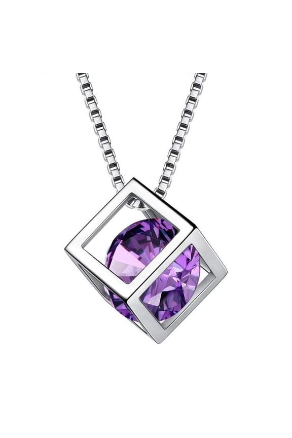 Cube Pendant Necklace for Women, Adjustable Chain, Silver and Purple Available, Hypoallergenic Delicate Jewelry, Anniversary Birthday Valentine's Day Gifts for Her