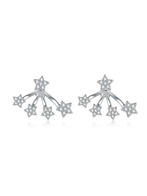 Women's Dainty Shooting Star Ear Jacket Earrings Sparkly Cubic Zirconia Hypoallergenic Silver Stone Party Trendy Jewelry Gifts for Her