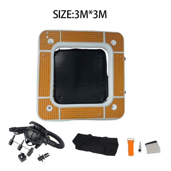 EJIA Inflatable Square Water EVA Covered Mobile Floating Platform Floating Platform Dock Detachable Safety Net Hammock 10 feet