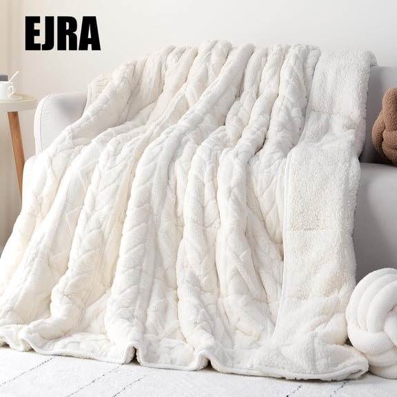 EJRA Jacquard Weighted Blanket for Adults, Ultra Soft Cozy Sherpa Bed Blanket with Glass Beads, for Relax and Sleep, 60"x80" 20lbs, Cream White